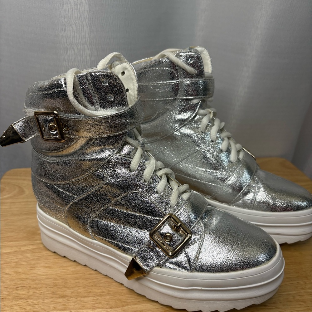 Kids Silver High-Top Sneakers